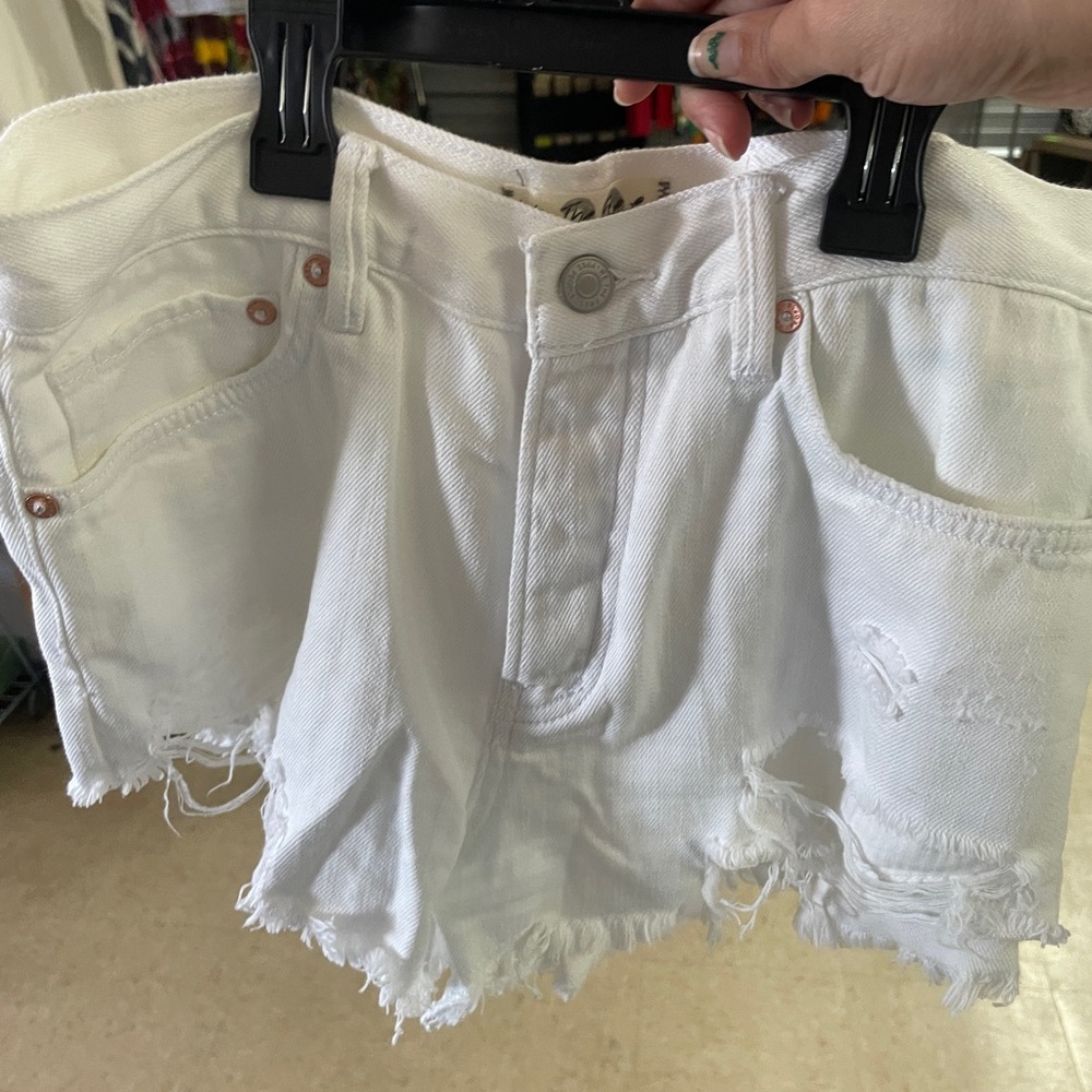 Free People White Distressed Cutoff Denim Shorts